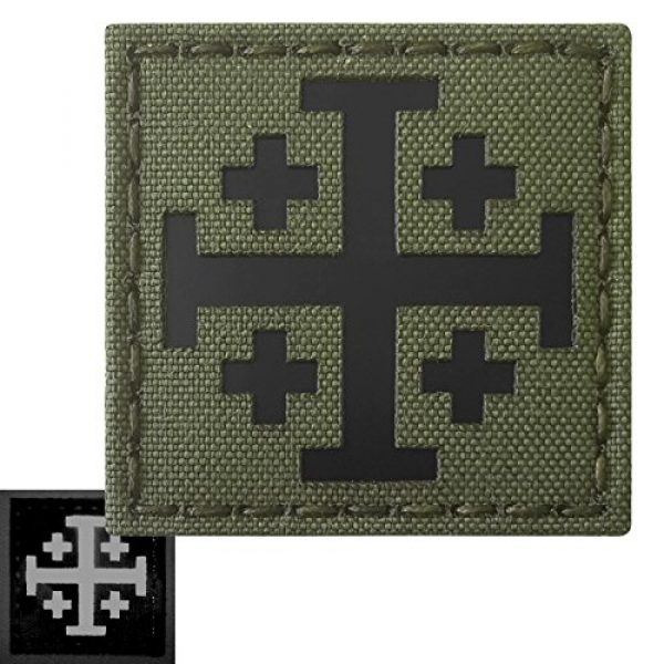 Tactical Freaky Airsoft Morale Patch 4 OD Green Olive Drab Infrared IR Order Holy Sepulchre Jerusalem Cross 2x2 Templar Tactical Morale Touch Fastener Patch