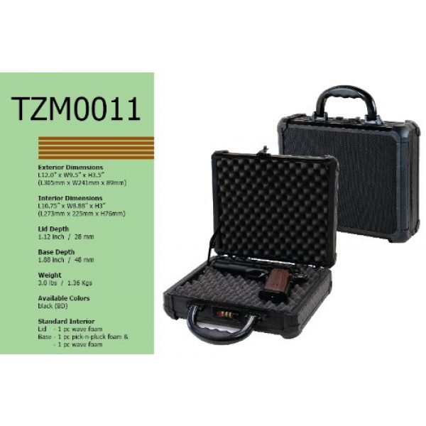 T.Z. Case International Pistol Case 4 T.Z. Case International TZM0011 BD 12 x 9 1/2 x 3 1/2-Inch Single Pistol Case, Black Dot Finish