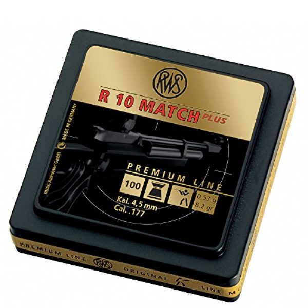 RWS Air Gun Pellet 2 RWS-R-10 Match Heavy .177 Cal, 8.2 Grains, Wadcutter, 100ct