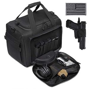 DBTAC Pistol Case 1 DBTAC Gun Range Bag Large | Tactical 4+ Pistol Shooting Range Duffle Bag for Handguns and Ammo with 2X Removable Hook & Loop Divider for DSLR | US Flag Patch + Universal Holster Included