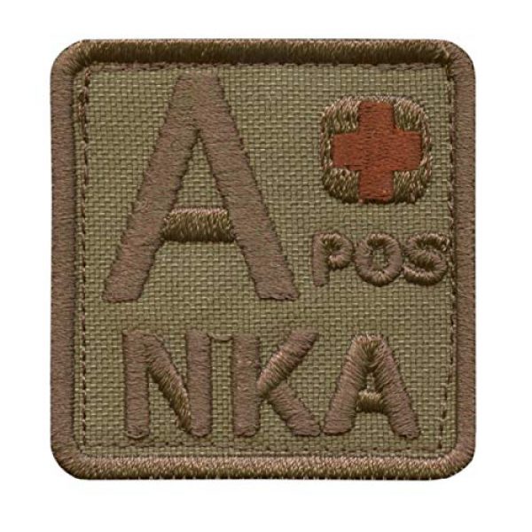 LEGEEON Airsoft Morale Patch 1 LEGEEON Tan Coyote APOS A+ NKA Blood Type No Known Allergies NKDA Tactical IFAK Touch Fastener Patch