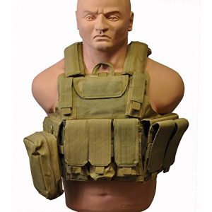 KTW Products Airsoft Tactical Vest 1 KTW Law Enforcement Military Airsoft Tactical Molle Vest M-XL w/Multiple Pouches (TAN)