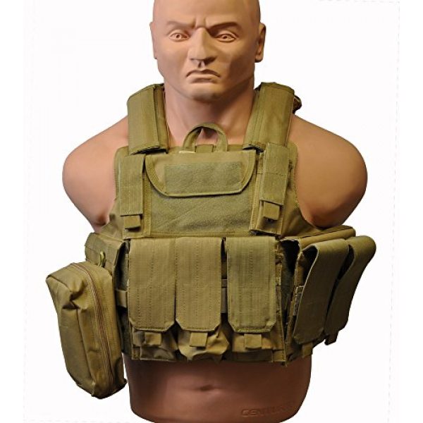 KTW Products Airsoft Tactical Vest 1 KTW Law Enforcement Military Airsoft Tactical Molle Vest M-XL w/Multiple Pouches (TAN)