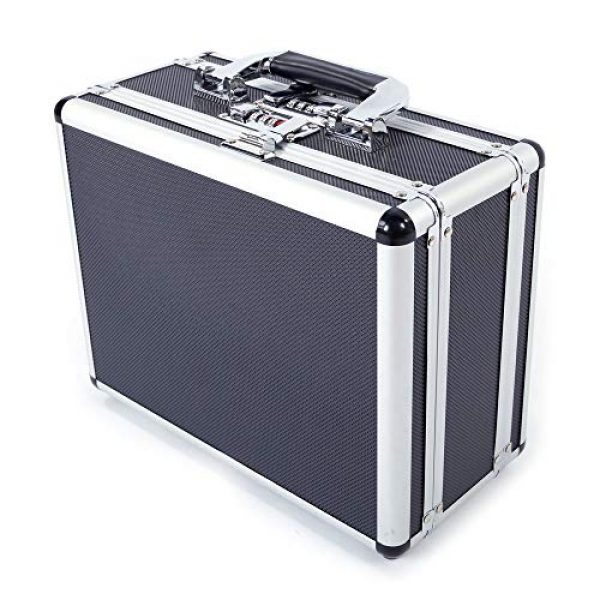 SSLine Pistol Case 3 SSLine Portable Aluminum Hard Pistol Case Locking Handgun Security Box with 2 Separate Compartments Safe Lock Storage Gun Case with Thick Foam Padded - 11.81" L x 9.05" W x 5.91" H