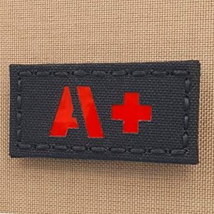 Tactical Freaky Airsoft Morale Patch 1 Reflective APOS A+ Blood Type 1x2 First Aid Kit IFAK Tactical Morale Fastener Patch