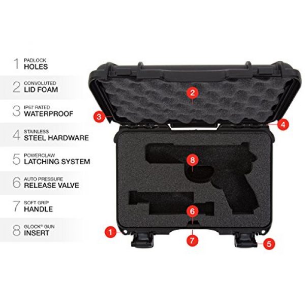 Nanuk Pistol Case 6 Nanuk 909 2UP Waterproof Hard Case w/Custom Foam Insert for Glock Pistols