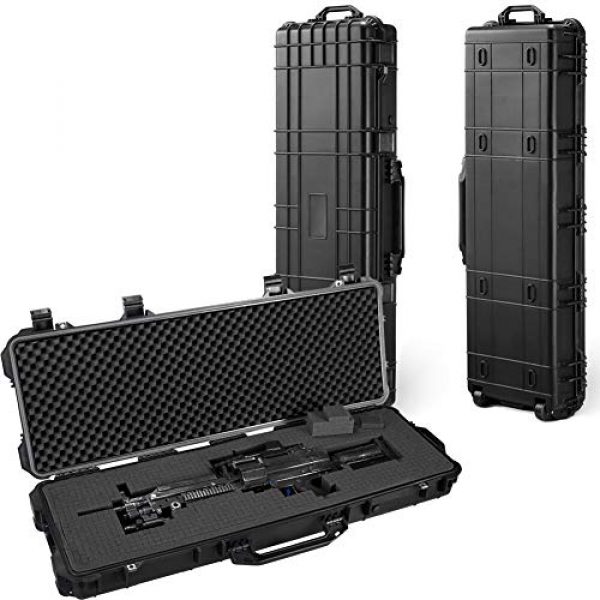 GDT Rifle Case 1 GDT 43-inch Oversized Rifle Gun Case, All Weather Water-Proof Safety Hard Case with Wheels and Cuttable Foam, Watertight, Airtight, Great for Rifle, Gun, Bow, Camera and Electronic Keyboard Storing