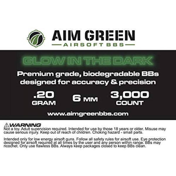 Aim Green Airsoft BB 6 Aim Green: Glow in The Dark Biodegradable Airsoft BBS 6mm - 3,000 Airsoft BBS Pellets .20g Rounds - Spring, Gas, Co2 and AEG Pistols - Precision Rounds for Air Soft Sniper Rifles