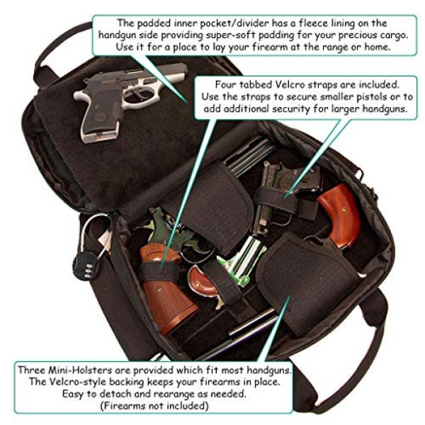 First Choice Gear Pistol Case 3 Pistol Case Range Bag for Handguns by FirstChoice - 2 to 4 Gun Padded Tactical Handgun Shooting Soft Case, Lockable Zippers w/Padlock, 3 Mini-Holsters, 8 Mag Slots, 4 Pockets, w/Range Mat