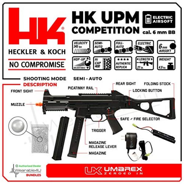 Wearable4U Airsoft Rifle 2 Umarex HK HeckIer&Koch UMP Competition Series AEG Electric Full/Semi Automatic 6mm BB Rifle Airsoft Airgun with Wearable4U Bundle