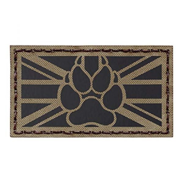 Tactical Freaky Airsoft Morale Patch 1 IR Tan UK Union Jack Flag Infrared Coyote Brown K9 Dog Handler Paw K-9 Tactical Morale Fastener Patch