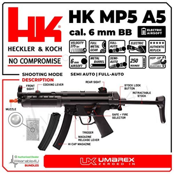 Wearable4U Airsoft Rifle 2 Umarex HK Heckler&Koch MP5 A5 Elite Series AEG Electric Automatic 6mm BB Rifle Airsoft Gun with Wearable4U Bundle