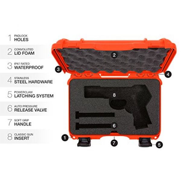 Nanuk Pistol Case 6 Nanuk 909 Waterproof Professional Glock Pistol/Gun Case, Military Approved with Custom Insert