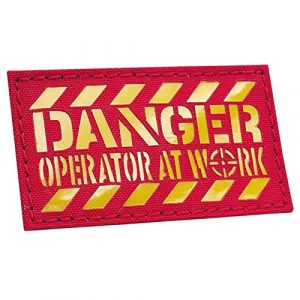 Tactical Freaky Airsoft Morale Patch 1 Reflective Danger Operator at Work 2x3.5 Crosshair Red and Yellow American Army Morale Tactical Patch
