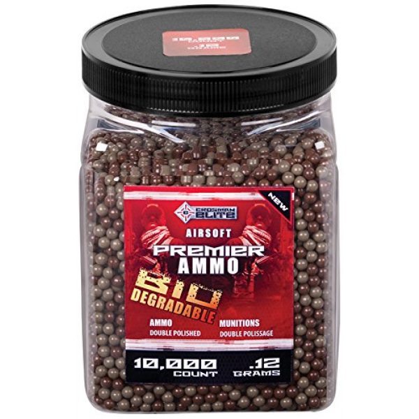 Crosman Airsoft BB 1 Crosman SE13ZBT10T Elite Premier Airsoft Camo Biodegradable .12g Airsoft Ammo (10000 Count), Tan and Green