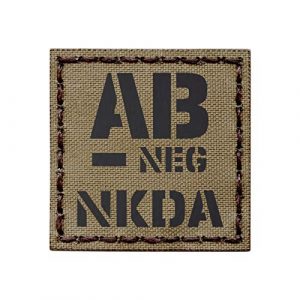 Tactical Freaky Airsoft Morale Patch 1 IR Tan ABNEG NKDA AB- Blood Type Coyote Brown 2x2 Tactical Morale Touch Fastener Patch