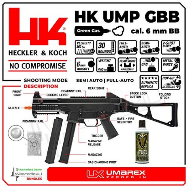 Wearable4U Airsoft Rifle 2 Umarex Elite Force HK UMP Elite Gen3 Automatic Green Gas 6mm BB Rifle Airsoft Gun, GBB with Wearable4U Bundle
