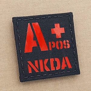Tactical Freaky Airsoft Morale Patch 1 Red Reflective APOS NKDA A+ Blood Type 2x2 First Aid Kit IFAK Tactical Hook&Loop Patch