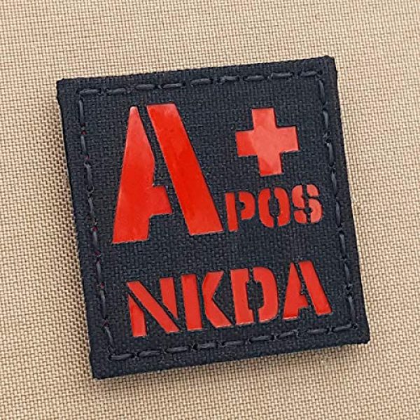 Tactical Freaky Airsoft Morale Patch 1 Red Reflective APOS NKDA A+ Blood Type 2x2 First Aid Kit IFAK Tactical Hook&Loop Patch