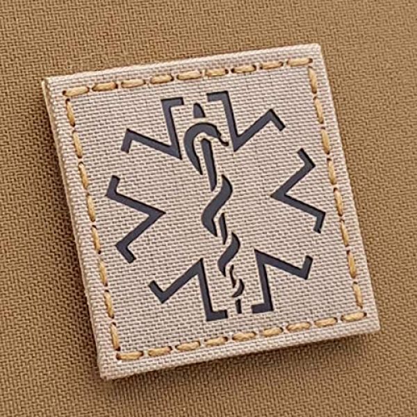 Tactical Freaky Airsoft Morale Patch 1 IR EMS Star of Life Medic 2x2 Desert Sand Tan Infrared Arid Tactical Morale Hook-and-Loop Patch