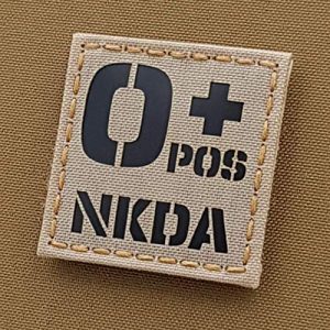 Tactical Freaky Airsoft Morale Patch 1 IR OPOS NKDA O+ Desert Sand Blood Type 2x2 Tan IFAK Tactical Morale Fastener Patch