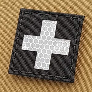 Tactical Freaky Airsoft Morale Patch 1 First Aid Red Cross Red Solas Reflective 2x2 IFAK MED EMS Medic Tactical Morale Fastener Patch