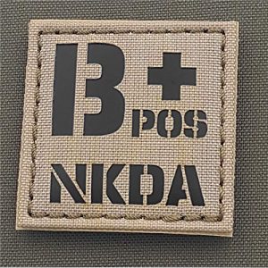 Tactical Freaky Airsoft Morale Patch 1 Desert Sand IR BPOS NKDA B+ First Aid Blood Type 2x2 Tan Infrared IFAK Tactical Fastener Patch