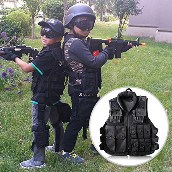 Yosoo Airsoft Tactical Vest 5 Yosoo Kids Tactical Vest, 600D Nylon Children Tactical Molle Vest Protective Jacket Vest Outdoor Military Army Combat Trainning Games Vest for Hunting Shooting Play