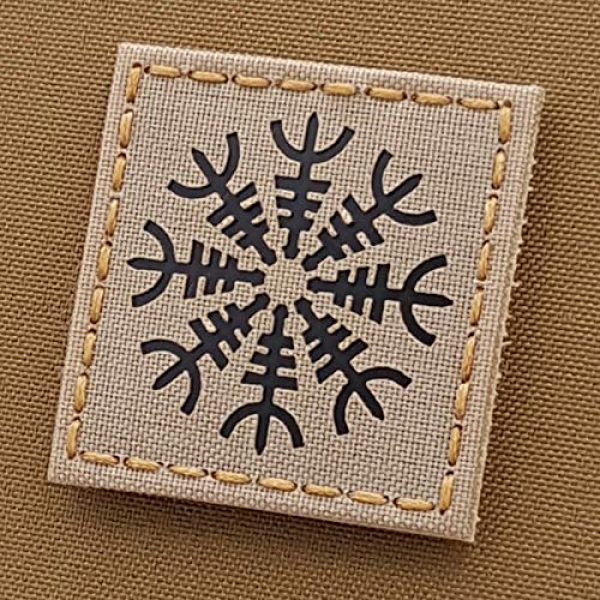 Tactical Freaky Airsoft Morale Patch 1 IR Desert Sand Aegishjalmur Helm of Awe Viking Norse Tan Arid 2x2 IFF Tactical Morale Fastener Patch