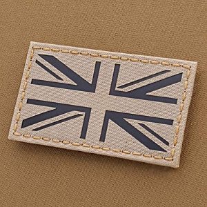 Tactical Freaky Airsoft Morale Patch 1 IR UK Union Jack Flag 2x3.5 Desert Sand Tan Infrared IFF Tactical Morale Touch Fastener Patch