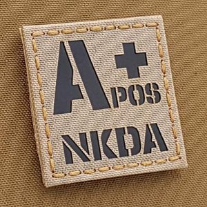 Tactical Freaky Airsoft Morale Patch 1 IR ANEG NKDA A- Desert Sand Blood Type 2x2 Tan IFAK Tactical Morale Fastener Patch