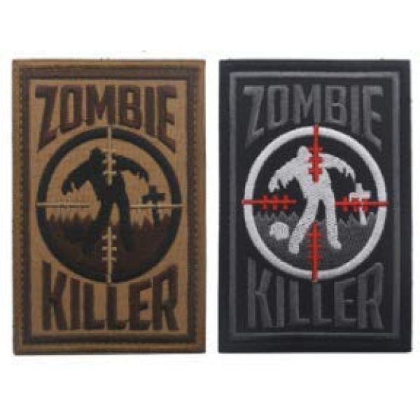 Tactical Embroidery Patch Airsoft Morale Patch 1 Sniper Zombie Killer Tactical Embroidery Patch Hook & Loop Morale Patch Military Patch for Clothing Accessory Backpack Armband (2pcs)