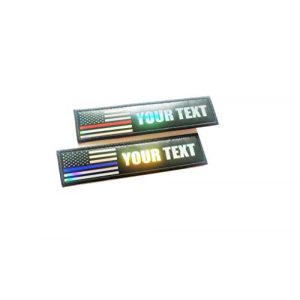 DREAM ARMY Airsoft Morale Patch 1 Customer Name Text American Flag USA Flag Blue line Red line Print on Hologram PVC Gray Color Fabric Morale Patch Hook Backing (Blue line)