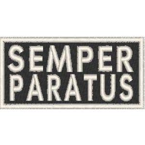 Fast Service Designs Airsoft Morale Patch 1 Semper Paratus Patch with Hook & Loop Morale MC Biker Emblem. Black & White Version. White Border #06