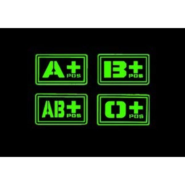 Tactical PVC Patch Airsoft Morale Patch 2 2pcs Noctilucous Positive/Negative Group Blood Type Morale Military Patch 3D PVC Rubber Tactical Rubber Hook Patch (A+)