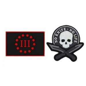 Tactical PVC Patch Airsoft Morale Patch 1 2pcs NO Knife NO Life Skull PVC Military Tactical Morale Patch Badges Emblem Applique Hook Patches for Clothes Backpack Accessories