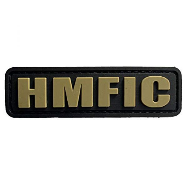 uuKen Airsoft Morale Patch 1 HMFIC Patch Hook Fastener Backing Head Mother Fker in Charge 3.15''x1'' PVC Patch (Black and Tan)