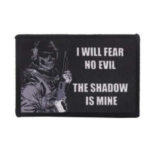 Tactical Embroidery Patch Airsoft Morale Patch 1 I Will Fear The Shadow is Mine Tactical Embroidery Patch Hook & Loop Morale Patch Military Patch for Clothing Accessory Backpack Armband