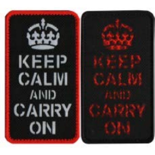 Tactical Embroidery Patch Airsoft Morale Patch 1 IR Keep Calm and Carry On Infrared Reflective Tactical Embroidery Patch Hook & Loop Morale Patch Military Patch for Clothing Accessory Backpack Armband (2pcs)