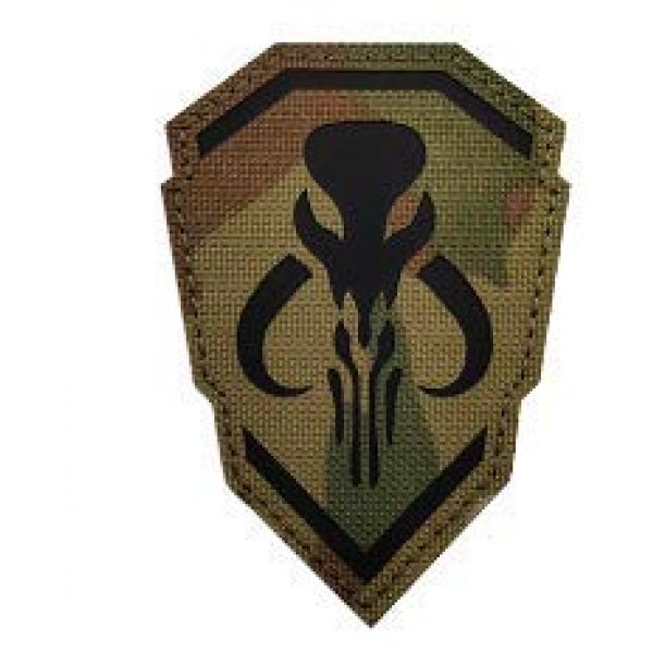 Tactical Embroidery Patch Airsoft Morale Patch 1 IR Star Wars Mandalorian Bounty Hunter Boba Fett Mythosaur Skull Infrared Reflective Tactical Embroidery Patch Hook & Loop Morale Patch Military Patch for Clothing Accessory Backpack Armband (color2)