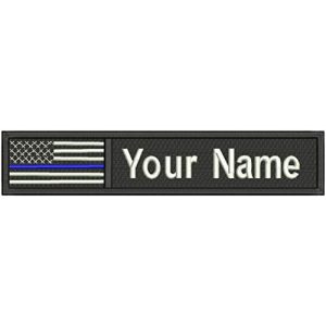 Masterpatch Airsoft Morale Patch 1 USA ID Flag Custom Embroidered Name Black White Text Tag Patch - Military/Morale - US Flag Tactical tag (Blue Thin) (6"x1" inch)
