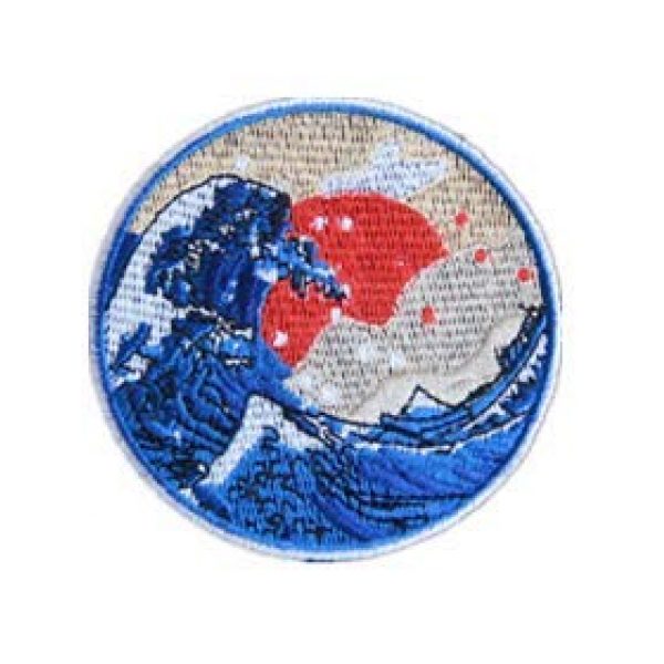 Tactical Embroidery Patch Airsoft Morale Patch 1 Japanese Kanagawa Ukiyoshi Wave Tactical Embroidery Patch Hook & Loop Morale Patch Military Patch for Clothing Accessory Backpack Armband