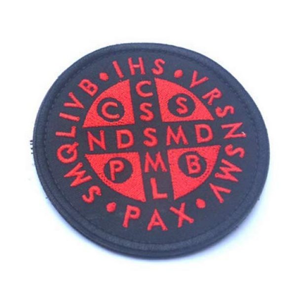 Tactical Embroidery Patch Airsoft Morale Patch 1 Saint Benedict Cross The Green Door Tactical Embroidery Patch Hook & Loop Morale Patch Military Patch for Clothing Accessory Backpack Armband (Black)