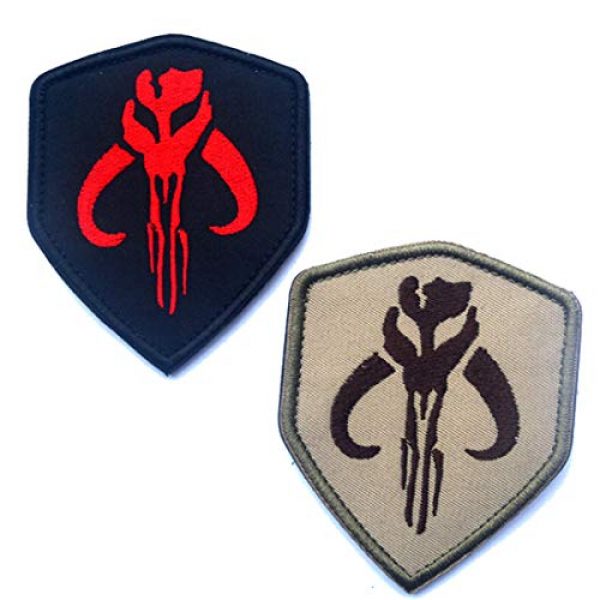 ODSP Airsoft Morale Patch 1 Star Wars Mandalorian Mythosaur Skull Crest Bounty Hunter Boba Fett Shield Patch, Tactical Morale Patches with Fastener Hook and Loop Backing 3.5 x 2.48 inch
