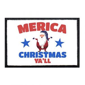 P PULLPATCH Airsoft Morale Patch 1 Merica Christmas Ya'll White Morale Patch | Hook and Loop Attach for Hats, Jeans, Vest, Coat | 2x3 in | by Pull Patch