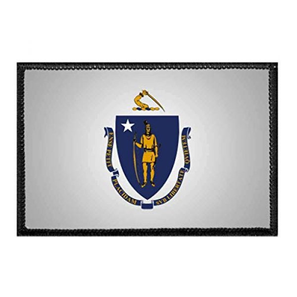 P PULLPATCH Airsoft Morale Patch 1 Massachusetts State Flag - Color Morale Patch | Hook and Loop Attach for Hats, Jeans, Vest, Coat | 2x3 in | by Pull Patch