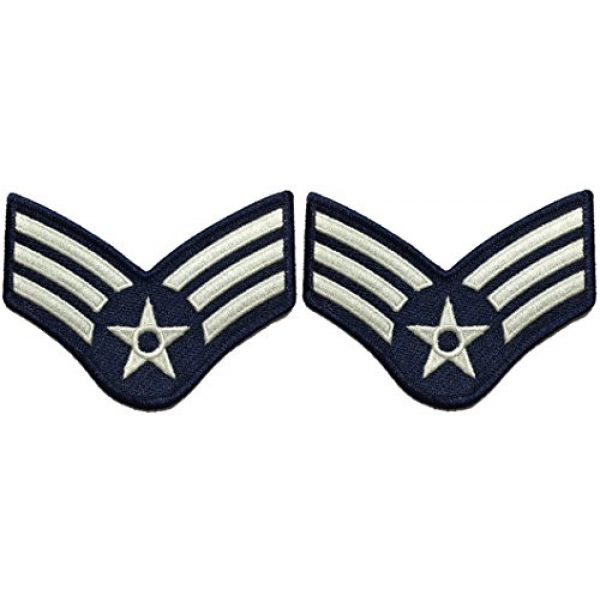 Ranger Return Airsoft Morale Patch 1 Set 2 of Senior Airman Blue and Silver Large US Air Force USAF CHEVRONS Rank Military U.S. Army Morale Applique Embroidered Sew Iron on Emblem Badge Patch (RR-USAF-CHEV-SENR-0001-SET2)