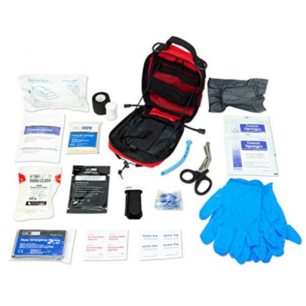 LINE2design Tactical Pouch 3 LINE2design Complete Survival Kit - EMS EMT Emergency Response Fully Stocked Tactical Molle Bag - Advanced First Aid Medical Supplies - Heavy Duty Outdoor Gear EDC IFAK Pouch Stop Bleeding Kit - Red