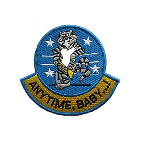 Embroidery Patch Airsoft Morale Patch 1 Anytime, Baby.! F-14 Tomcat Fighter Military Hook Loop Tactics Morale Embroidered Patch
