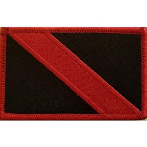 Fast Service Designs Airsoft Morale Patch 2 Scuba Flag Embroidered Patch Fastener Backing Hook & Loop Morale Tactical Shoulder Emblem Black & Red Colors Red Border #1